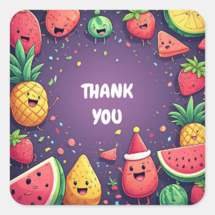 🍓 Cute Watermelon Pineapple Strawberry Party Fram Square Sticker