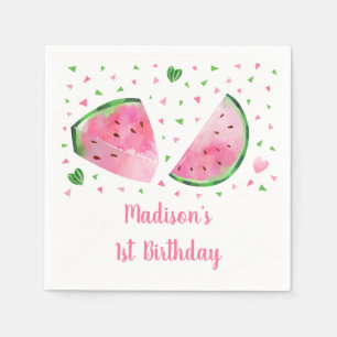 Cute Watermelon Pink & Green Birthday Napkin