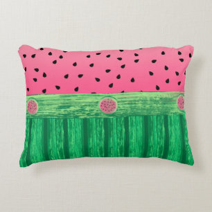 Cute Watermelon Pink Green Decorative Cushion