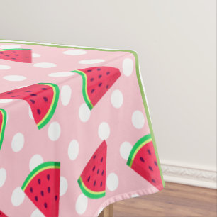 Cute Watermelon Polka Dot & Chevron Pink Tablecloth