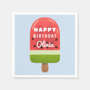 Cute Watermelon Popsicle Happy Birthday Napkin