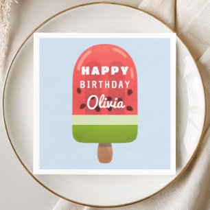 Cute Watermelon Popsicle Happy Birthday Napkin