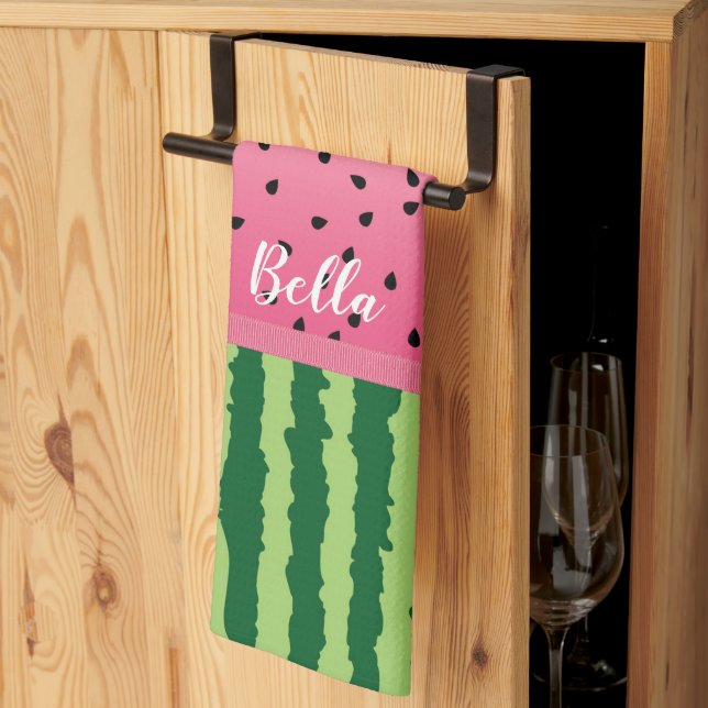 Cute Watermelon Rind and Seeds Personalised   Tea Towel (Thirds Fold)
