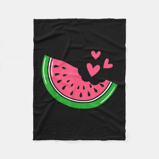 Cute Watermelon Slice Bitten With Hearts Summer Fleece Blanket (Front)