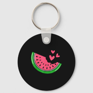 Cute Watermelon Slice Bitten With Hearts Summer Key Ring