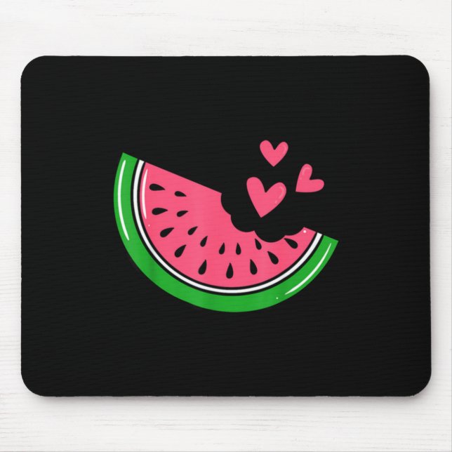Cute Watermelon Slice Bitten With Hearts Summer Mouse Mat (Front)