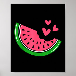 Cute Watermelon Slice Bitten With Hearts Summer Poster