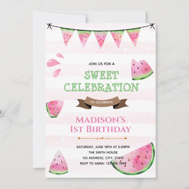Cute watermelon theme party invitation (Front)
