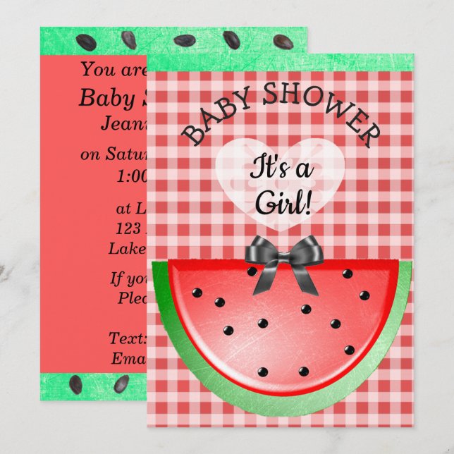 Cute Watermelon Themed Girl's Baby Shower Invitation (Front/Back)