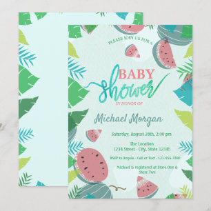 Cute Watermelon, Tropical Leaves  Baby Shower Invitation