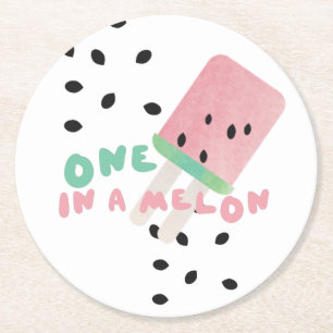 Cute Watermelon Turning One in a Melon Paper Pl Round Paper Coaster