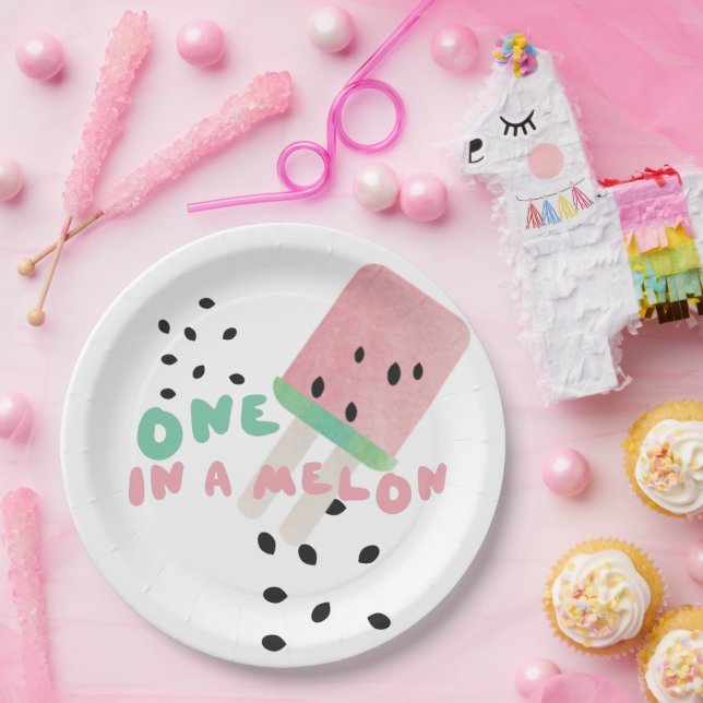 Cute Watermelon Turning One in a Melon    Paper Plate (Party)