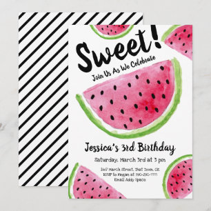 Cute Watermelon Watercolor Illustration Invitation