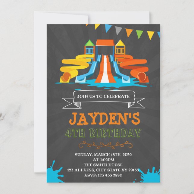 Cute waterpark birthday party invitation (Front)