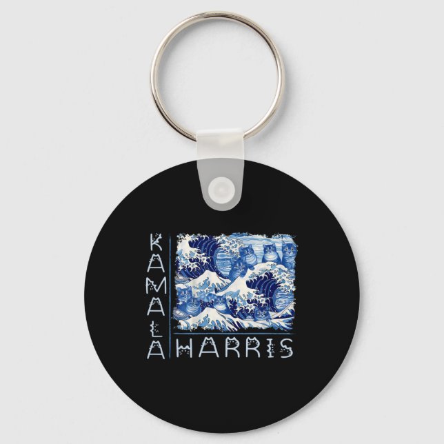 Cute Wave Of Blue Cats For Kamala Harris Funny  Key Ring (Front)