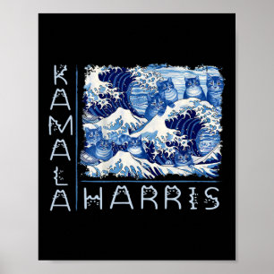 Cute Wave Of Blue Cats For Kamala Harris Funny Poster