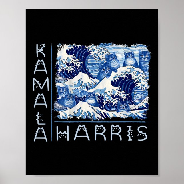 Cute Wave Of Blue Cats For Kamala Harris Funny  Poster (Front)