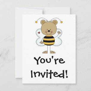 cute waving bumble bee bear invitation