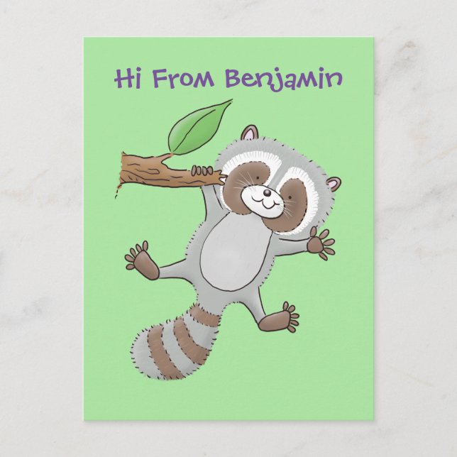 Cute waving racoon cartoon illustration postcard (Front)