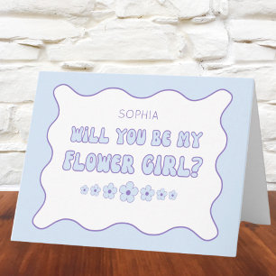 Cute Wavy Blue Personalised Flower Girl Proposal Card