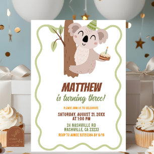 Cute Wavy Koala Boy Birthday Invitation