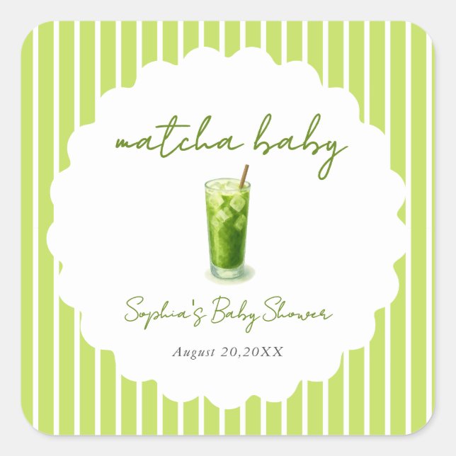 Cute Wavy Matcha Baby Green Baby Shower Favor Square Sticker (Front)
