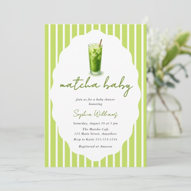 Cute Wavy Matcha Baby Green Modern Baby Shower Invitation (Standing Front)