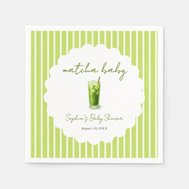 Cute Wavy Matcha Baby Green Modern Baby Shower Napkin (Front)