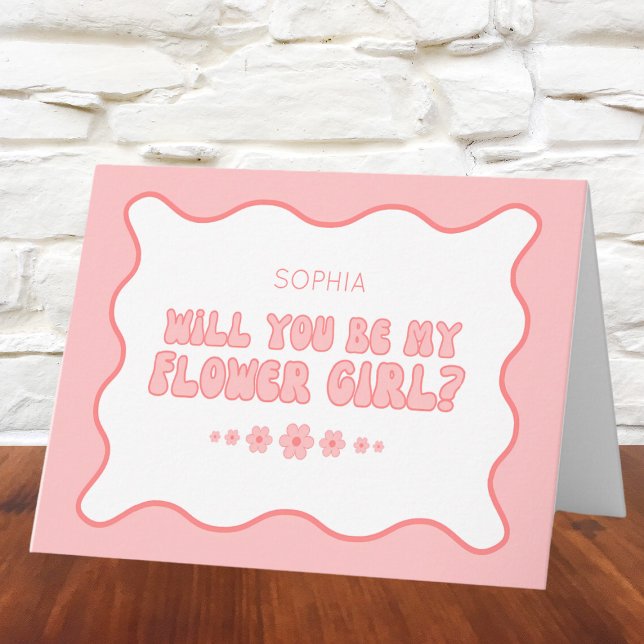 Cute Wavy Pink Personalised Flower Girl Proposal Card (Creator Uploaded)