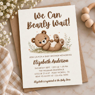 Cute We Can Bearly Wait Bear Baby shower Invitation