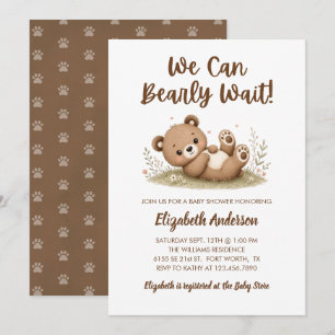 Cute We Can Bearly Wait Bear Baby shower  Invitation