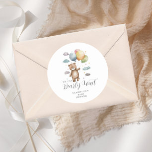 Cute We Can Bearly Wait Bear Balloon Baby Shower  Classic Round Sticker