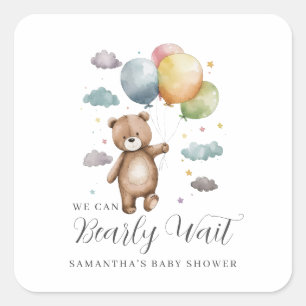 Cute We Can Bearly Wait Bear Balloon Baby Shower Square Sticker