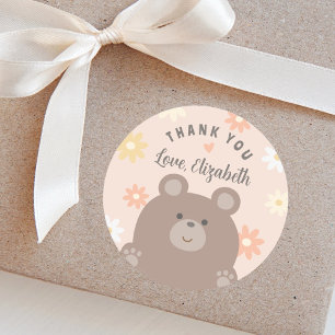 Cute We Can Bearly Wait Girl Baby Shower Thank You Classic Round Sticker
