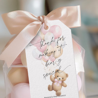 Cute We can Bearly Wait, Pink Baby Girl Shower Gift Tags