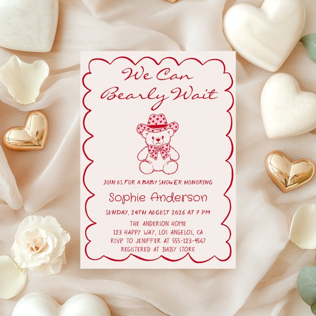 Cute We Can Bearly Wait Teddy Bear Baby Shower Invitation (Creator Uploaded)