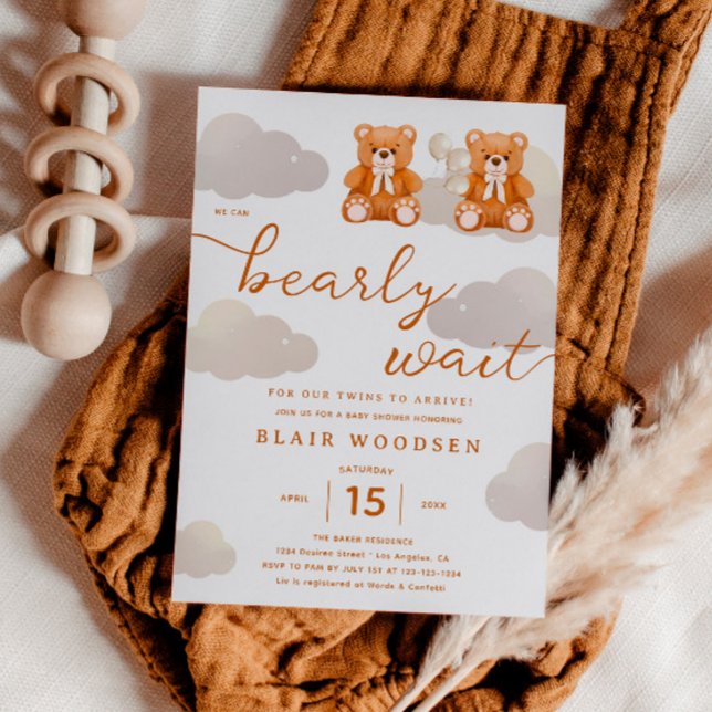 Cute We Can Bearly Wait Woodland Twin Baby Shower  Invitation (Creator Uploaded)