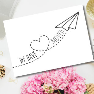 Cute We Have Moved Modern Heart Paper Plane Postcard