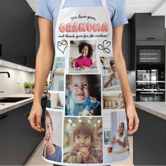 Cute We Love You Grandma Photo Collage Script  Apron (Creator Uploaded)