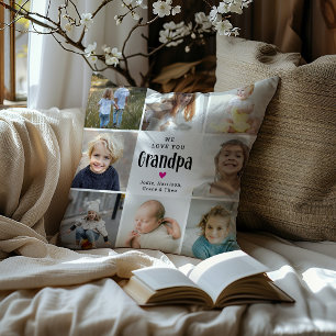 Cute 'We Love You Grandpa' Photo Collage Cushion