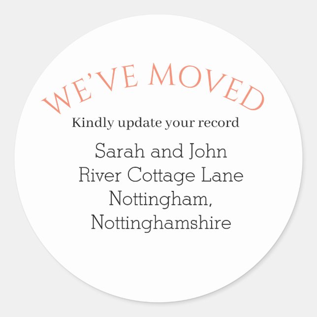 Cute We’ve Moved Announcement Orange Stickers (Front)