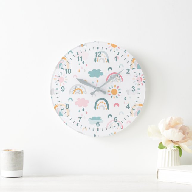 Cute Weather Pattern Large Clock (Home)