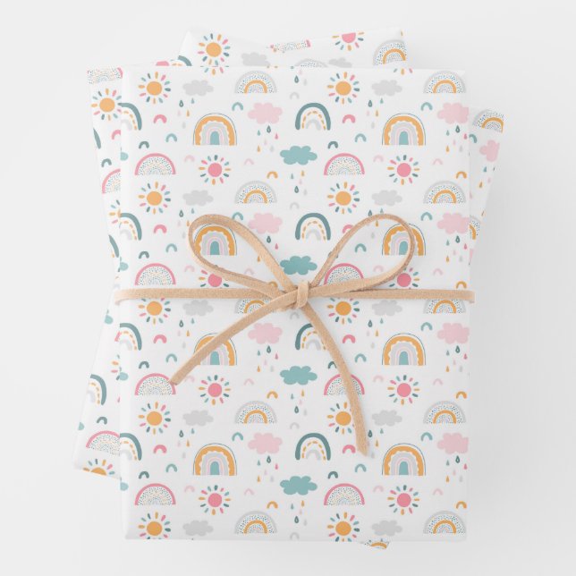 Cute Weather Pattern Wrapping Paper Sheet (In situ)