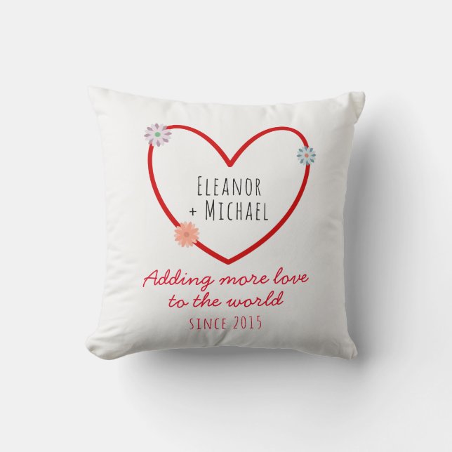 Cute Wedding Anniversary and Names Love Heart Cushion (Front)