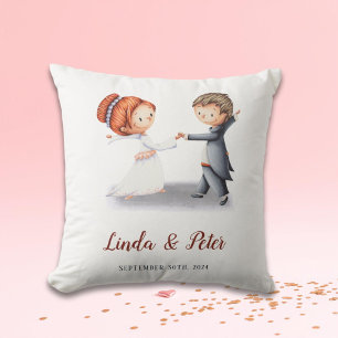 Cute Wedding Anniversary Bride Groom Cushion