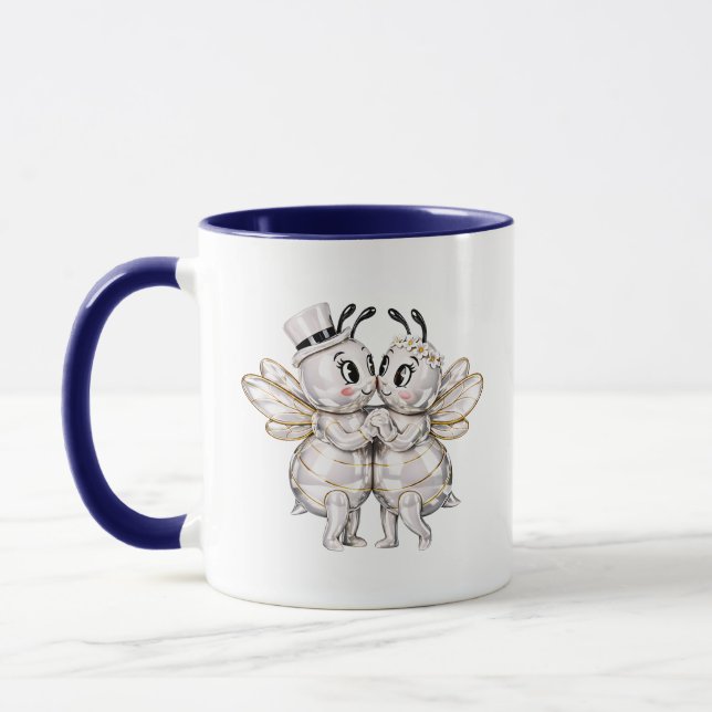 Cute Wedding Bee Couple Romantic Mug (Left)