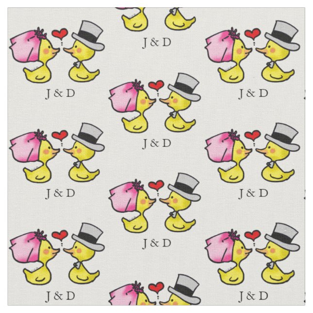 cute wedding bride & groom ducks - personalised fabric (Close Up)