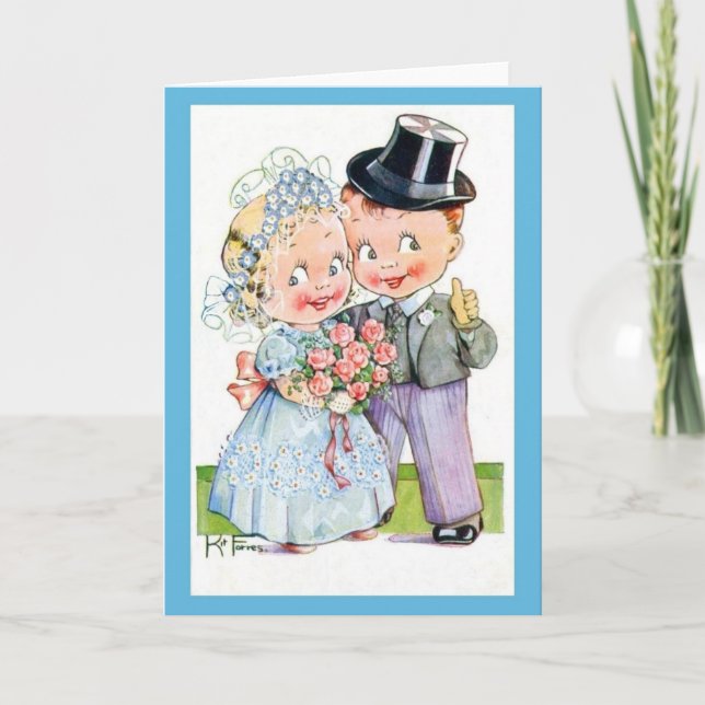 Cute Wedding Card, Altered Vintage Bride & Groom Card (Front)