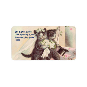 Cute Wedding Cats Bride and Groom Label