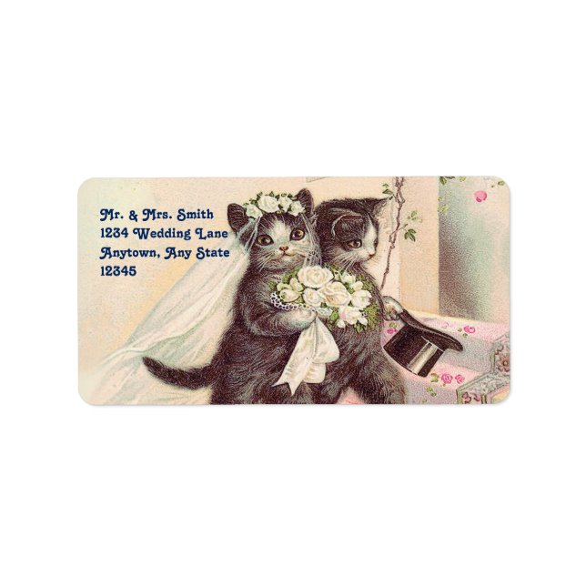 Cute Wedding Cats Bride and Groom Label (Front)